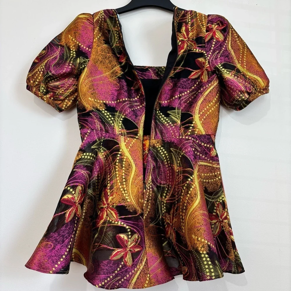 Tuckernuck babydoll square neck Puff short sleeves magenoto purple ankara blouse